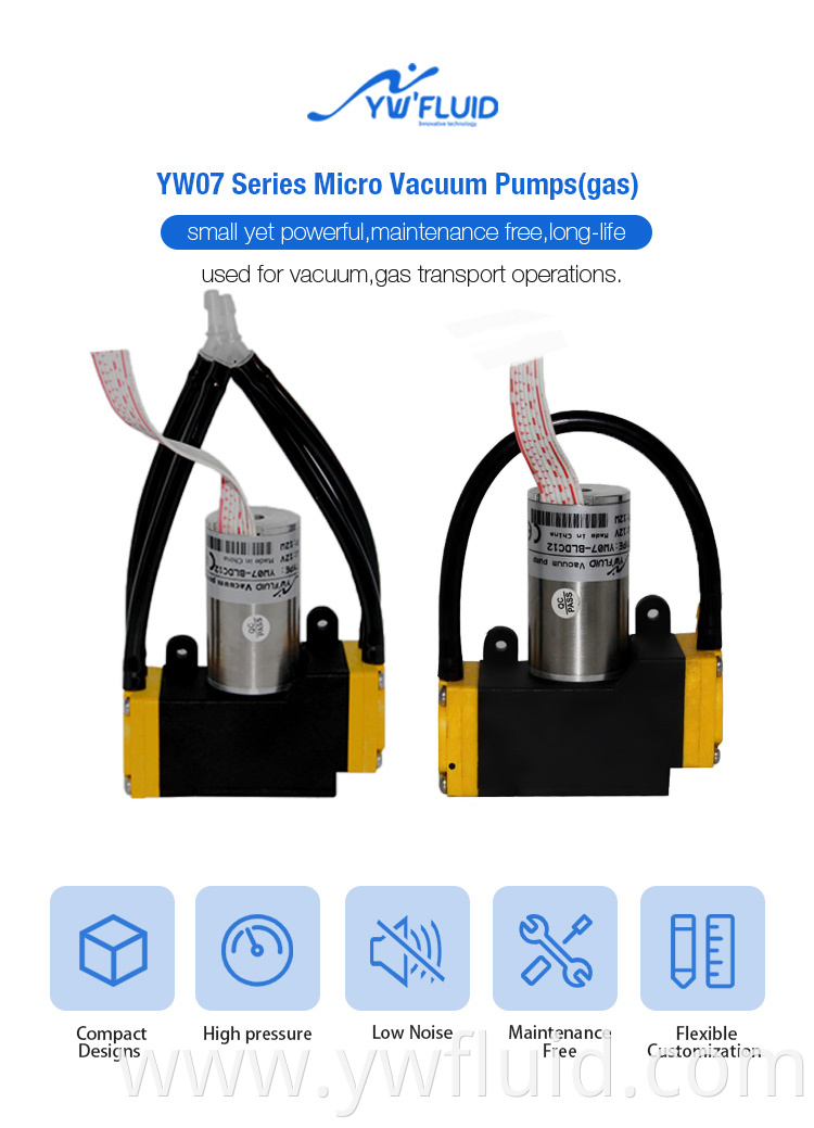 YWfluid 12v 24v High performance Micro Air Pump with BLDC motor Used for Gas transfer section or Vacuum generation